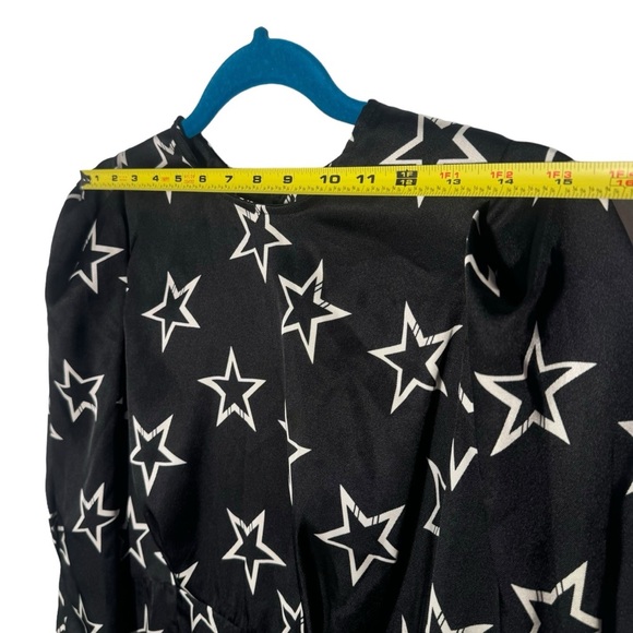 River Island Star Print Black 80's Retro Mini Dress Key hole back long sleeve - Picture 7 of 16